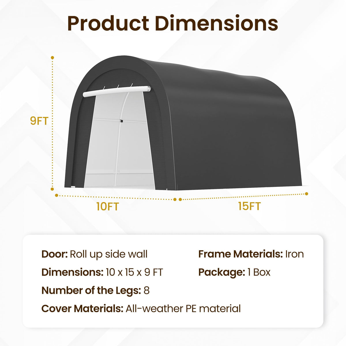 RoyalCraft Domed Carport, Portable Garage with 2 Roll up Doors, Heavy Duty Car Canopy Party Tent, All-Season Storage Shelter Shed Carport for Motorcycle, Boat, Truck, or Garden Tools, 10' x 20'
