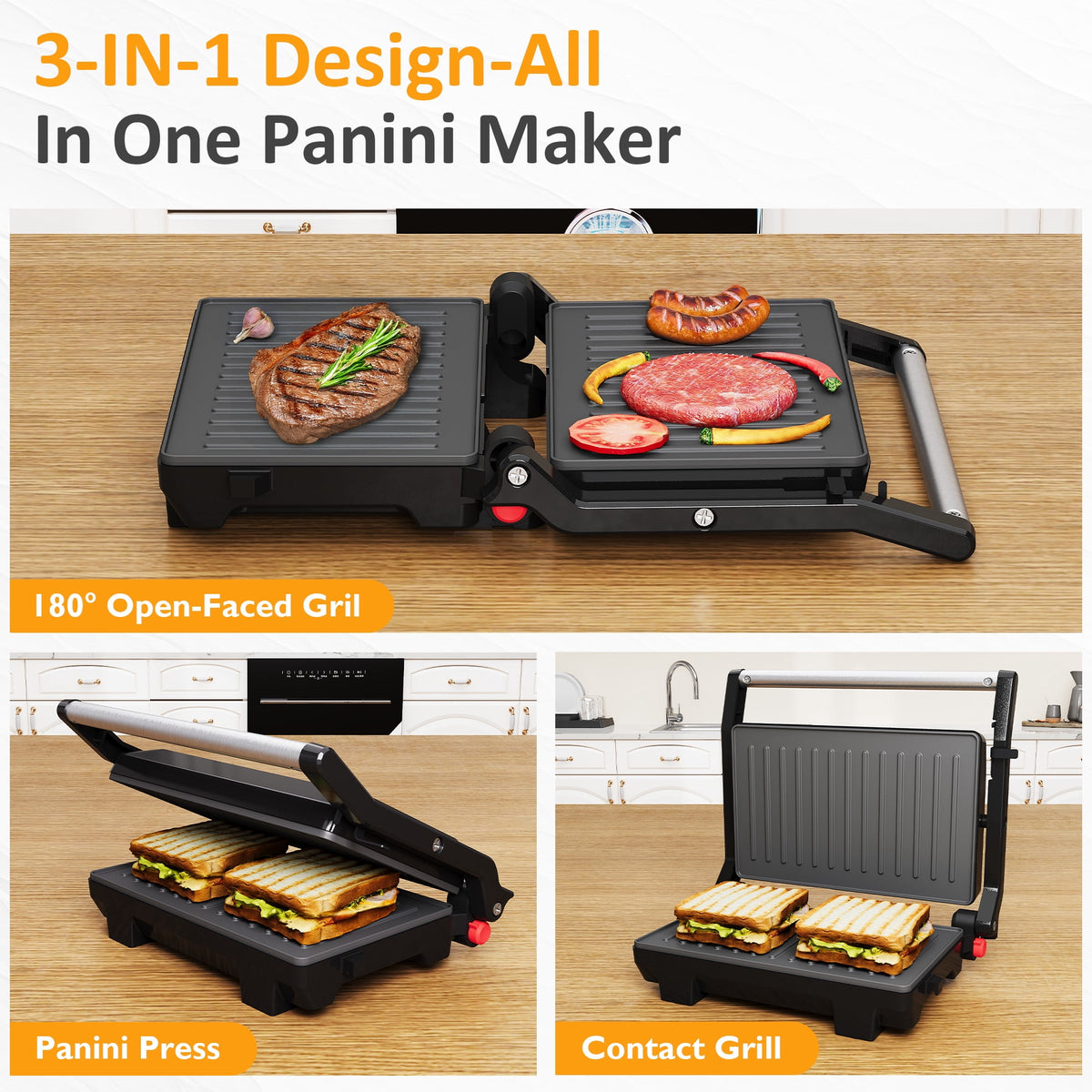 Royalcraft 1000W Portable Panini Press Sandwich Maker