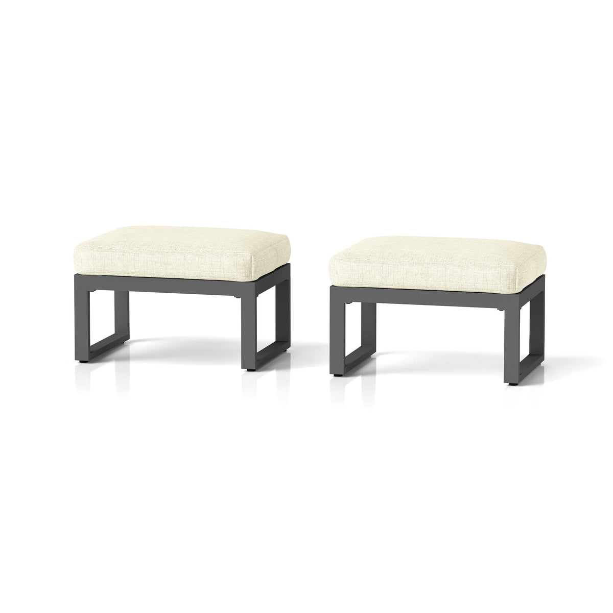 RoyalCraft 2 Pieces Aluminum Outdoor Patio Ottoman Set, Outdoor Foot Stools with Thick Cushion, Small Seat Furniture for Porch Balcony Backyard, Beige