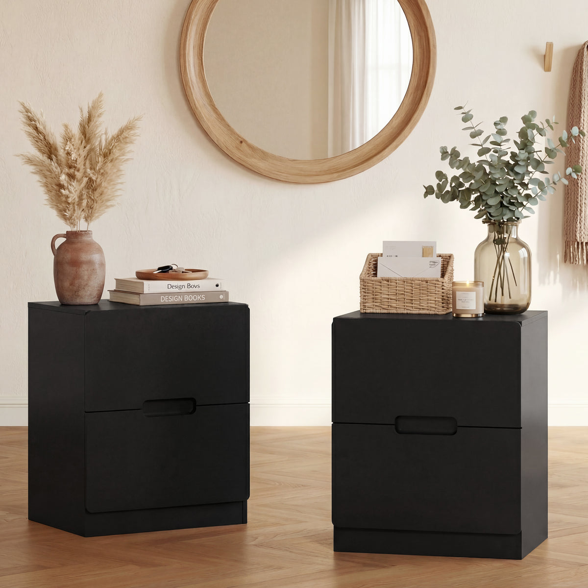RoyalCraft 2 Drawer Nightstand, Modern Bedside Table with Handless Design, Wood Side Table for Bedroom, Living Room, Hallway