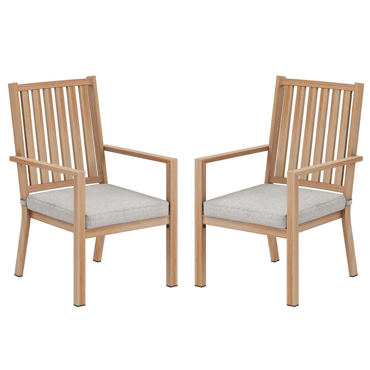Heynemo Patio Dining Chair Set of 2, Aluminum Outdoor Dining Chairs, Metal Outdoor Patio Furniture Seating with Cushions, Perfect for Porch, Balcony, Deck, Backyard, Light Wood Color