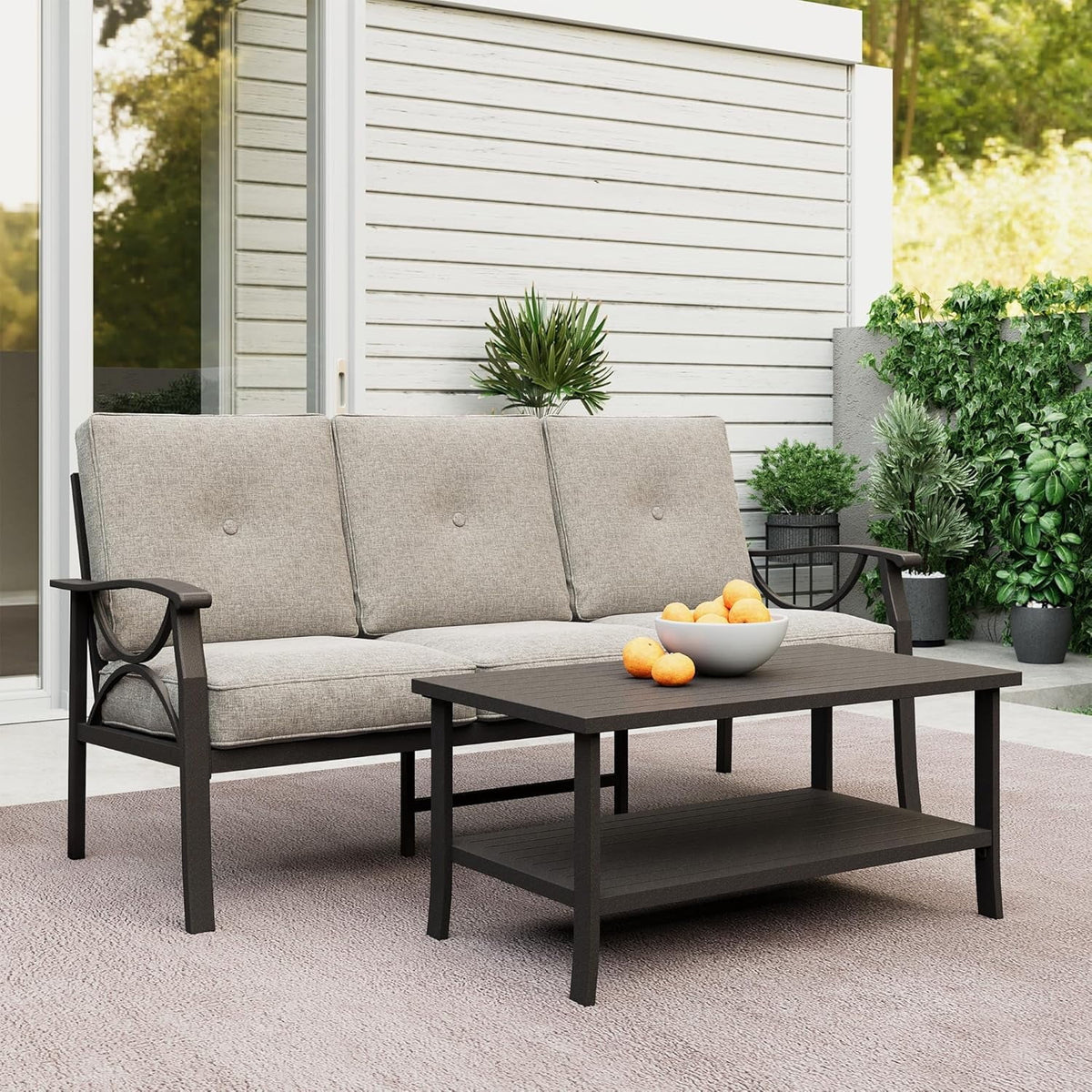 Royalcraft Metal Outdoor furniture set, All-Weather Metal Patio 3-seat Sofa with Coffee table, Patio Sofa set for Porch Backyard Garden, Coffee
