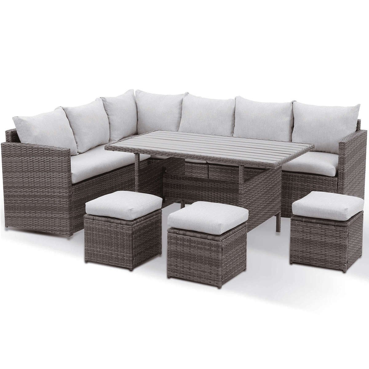 Royalcraft 7 Piece Wicker Patio Furniture Set, Outdoor Dining Sectional Sofa with Table, Grey