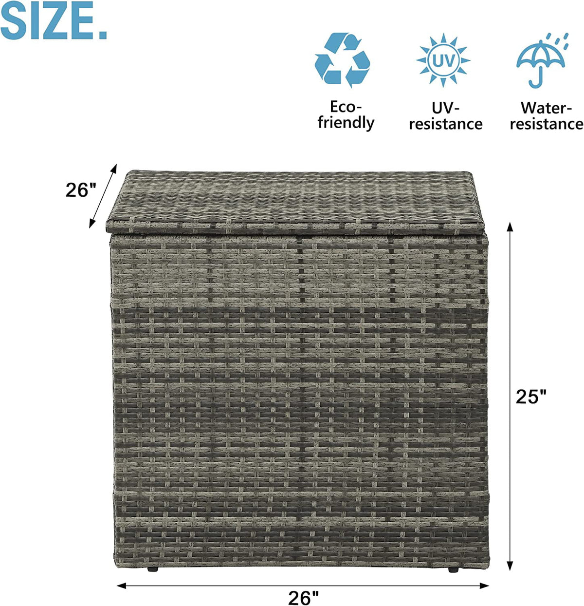 Royalcraft Wicker Storage Box, Rattan Bin Deck Box for Cushions, Tools and Toys Gray for Garden Beach Balcony and Poolside