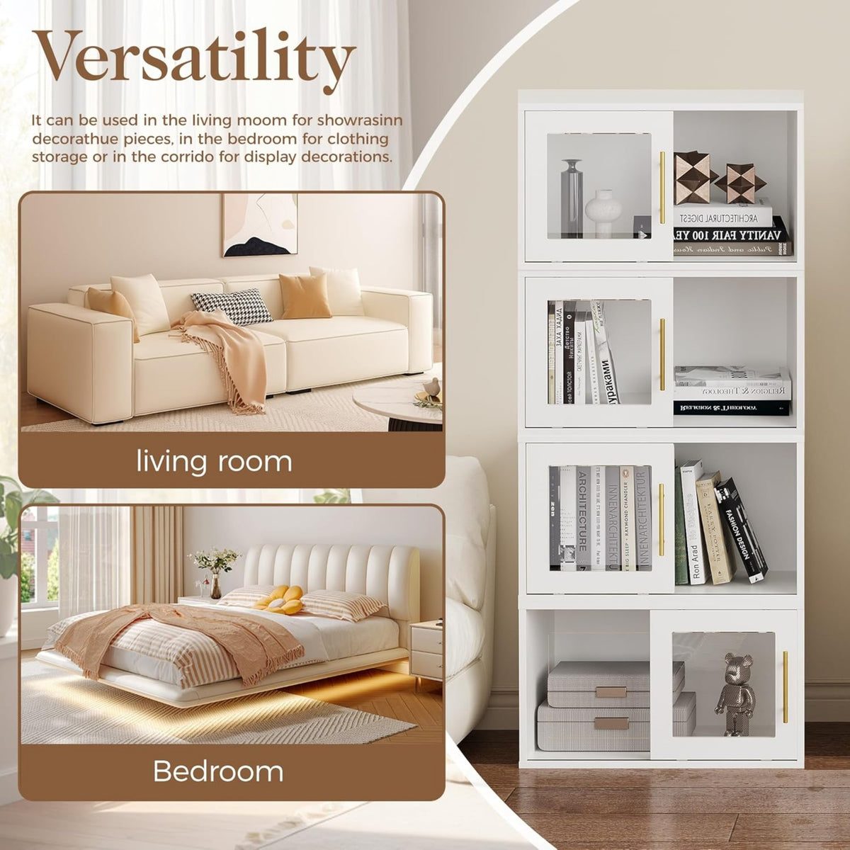 CozyHome Cube Storage Organizer with Sliding Door, White Stackable Bookshelf, Modular Cubby Storage System, Wooden Display Shelf for Small Space, Closet, Living Room, Bedroom, Apartment, Dorm