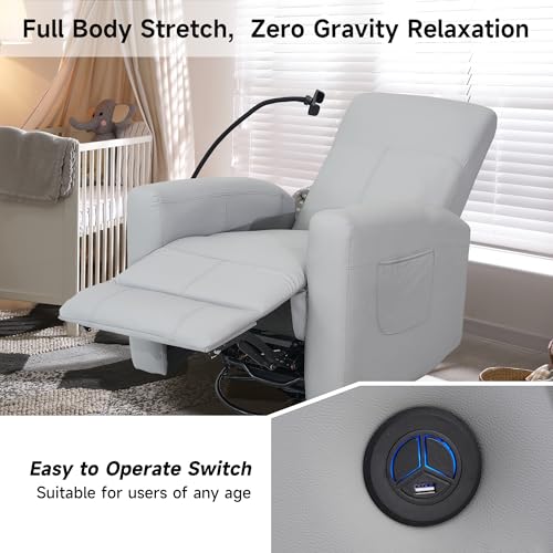 Power Swivel Glider Chair Nursery, Swivel Rocker Recliner with USB Ports, Rocking Chair with Microfiber Leather, Waterproof, Living Room, Nursery