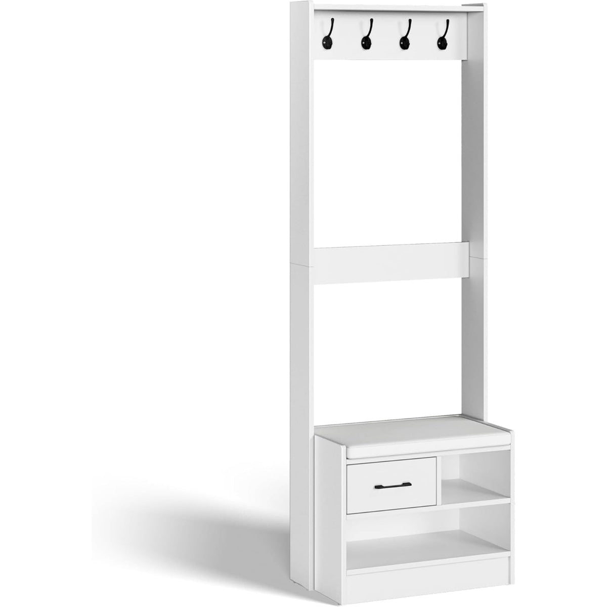 Superjoe Hall Tree with Bench, Entryway Bench with Coat Rack, Shoe Storage, Soft Cushion, Wood Entryway Furniture, White