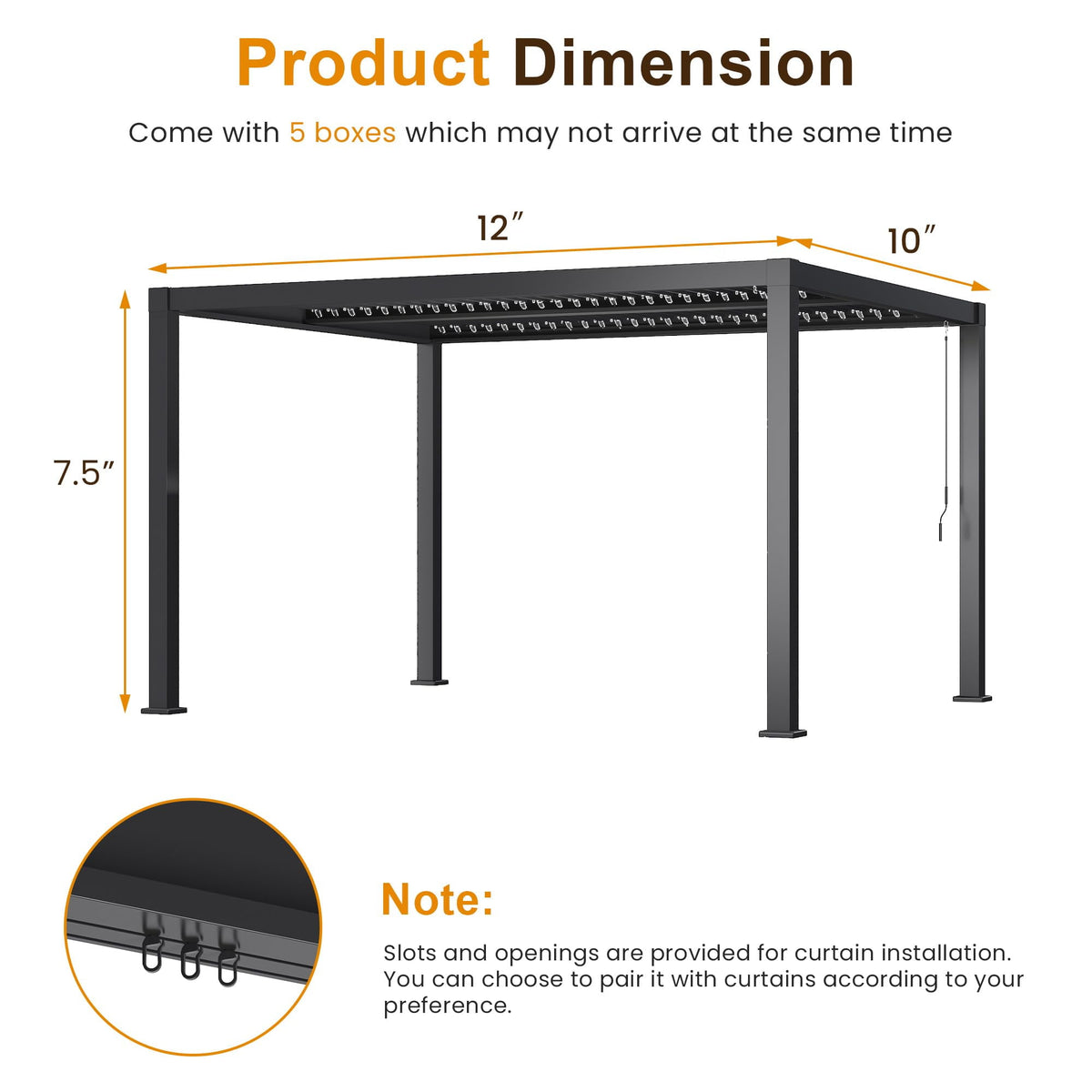 RoyalCraft 10'x12' Adjustable Louvered Pergola, Metal Hardtop Pergola with Adjustable Roof for Patio, Heavy-Duty Aluminum Outdoor Pergola, Deck, Garden, Yard, Black