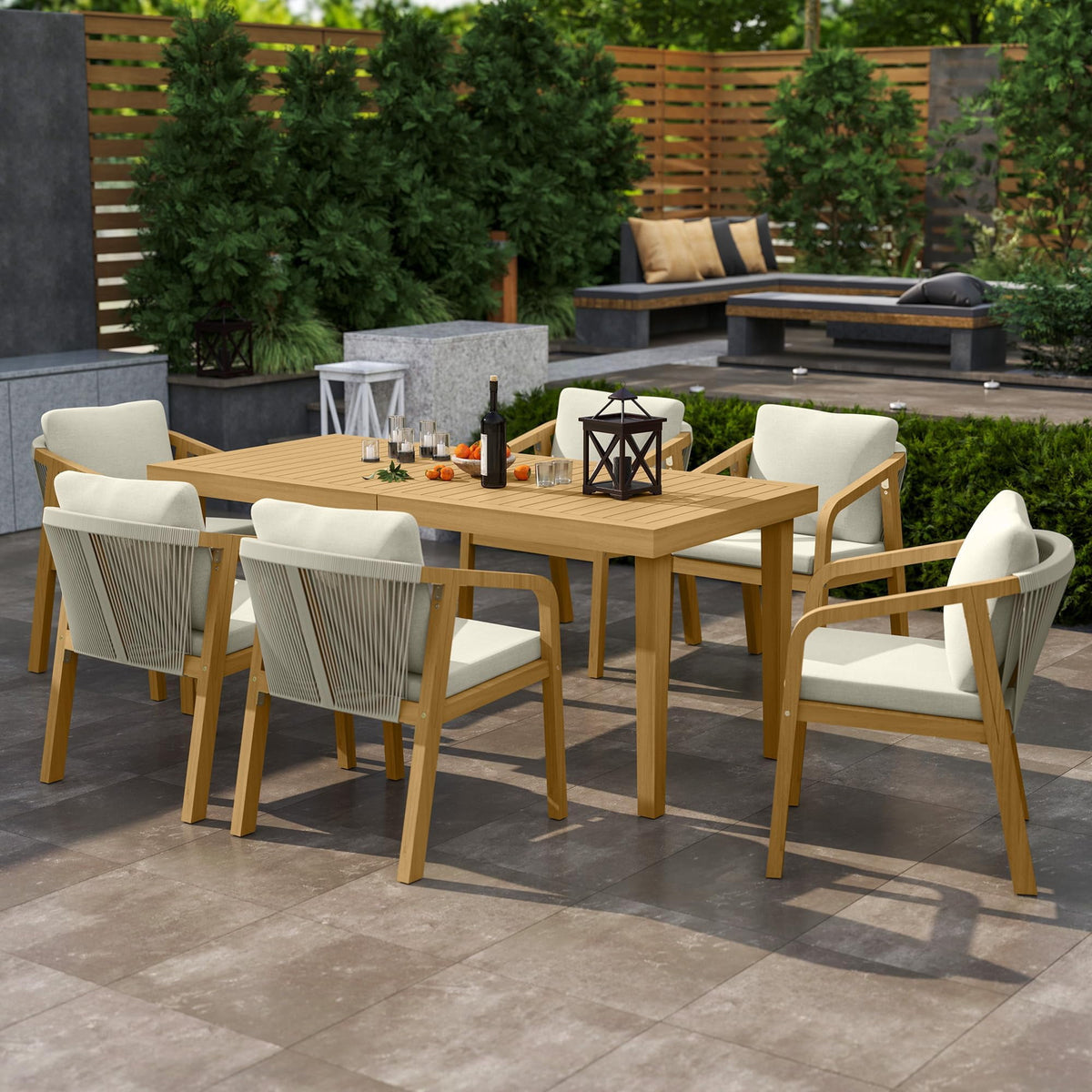 RoyalCraft Acacia Patio Dining Chairs Set of 2, Outdoor Wood Dining Chairs with Thick Cushions, Modern Patio Chairs with Woven Rope Backrest for Porch, Backyard, Garden, Indoor, Beige