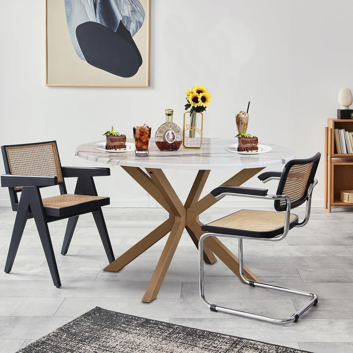 Superjoe Mid Century Modern Round Table for 4-6 Person, 47" Dining Table for Home, White