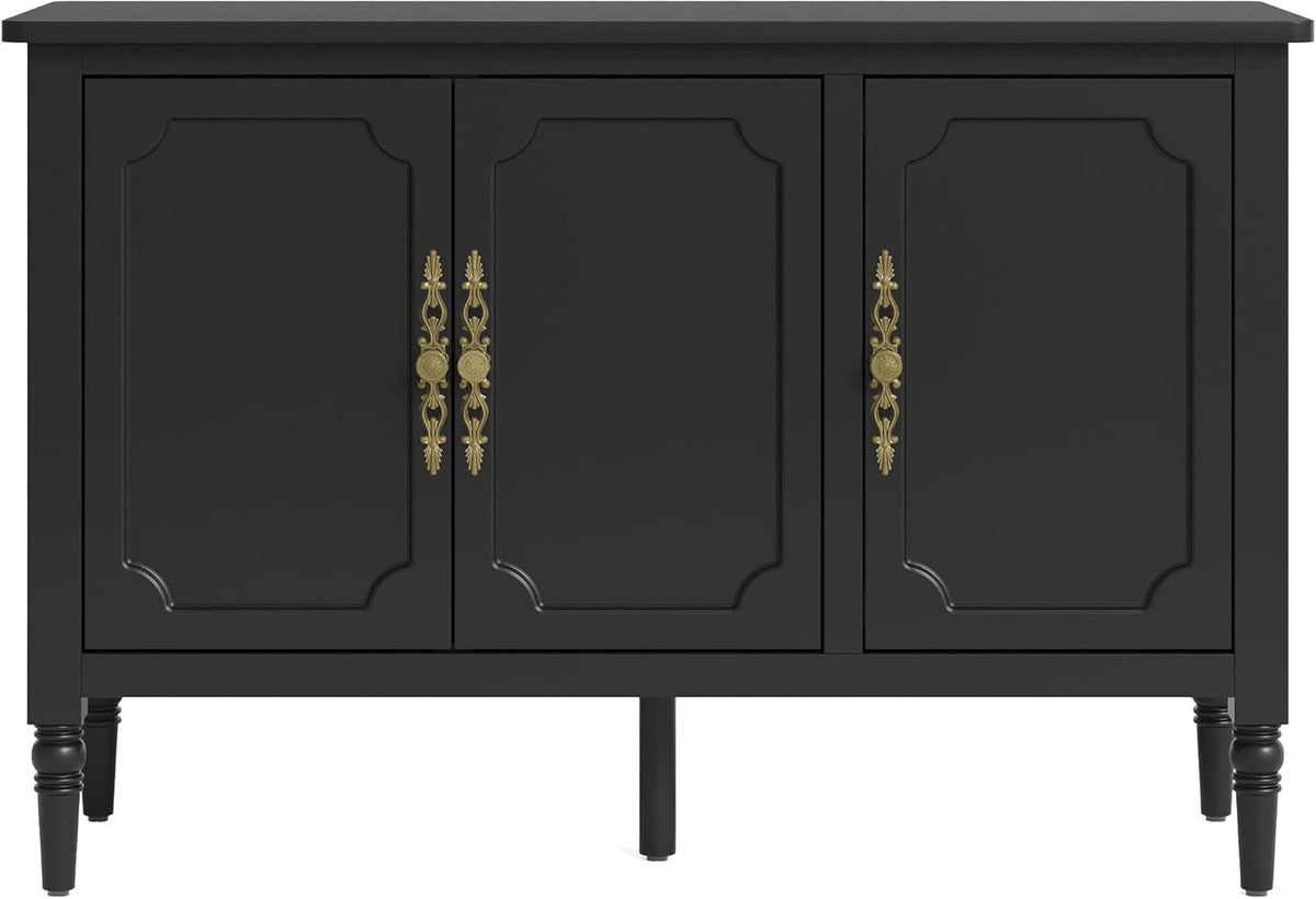 RoyalCraft Storage Cabinet with 2 Doors & 3 Drawers, Mid-Century Sideboard Cabinet with Adjustable Shelves, Wood Buffet Cabinet with Turned Legs, Ideal for Entryway, Living Room, Dining Room