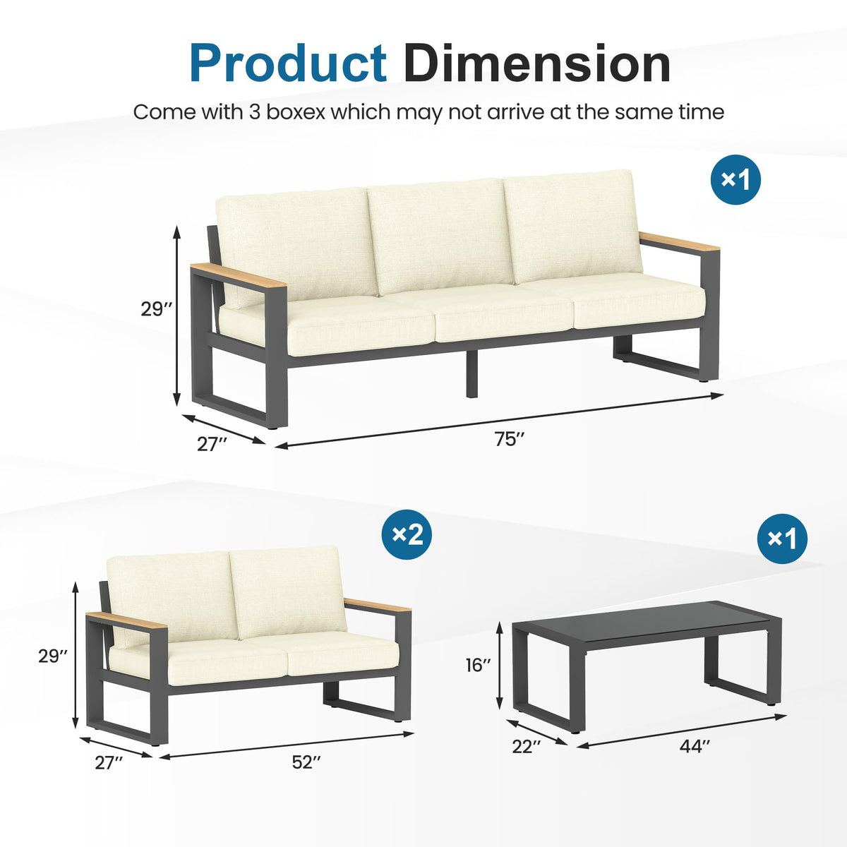 CozyHome Aluminum Patio Furniture Set, 7-Seats Metal Outdoor Furniture Set with Coffee Table, Modern Patio Sofa Sets Outdoor Conversation Set for Garden Pool Porch Backyard, Beige