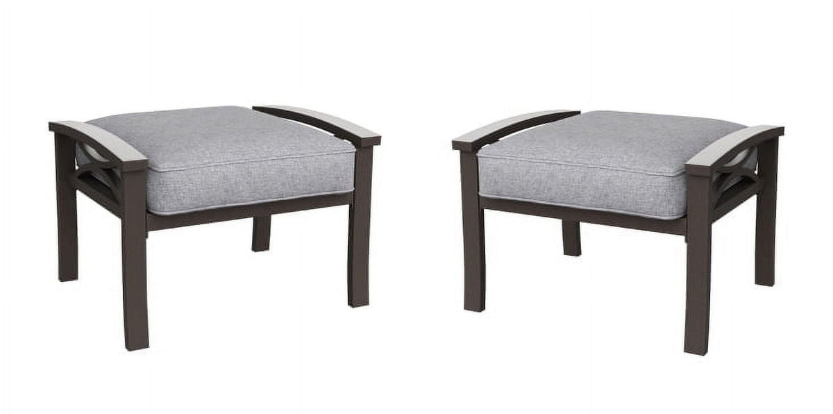 Royalcraft 2 Pieces Metal Outdoor Patio Ottoman Set, Outdoor Foot Stools with Thick Cushion, Small Seat Furniture for Porch Balcony Backyard, Grey