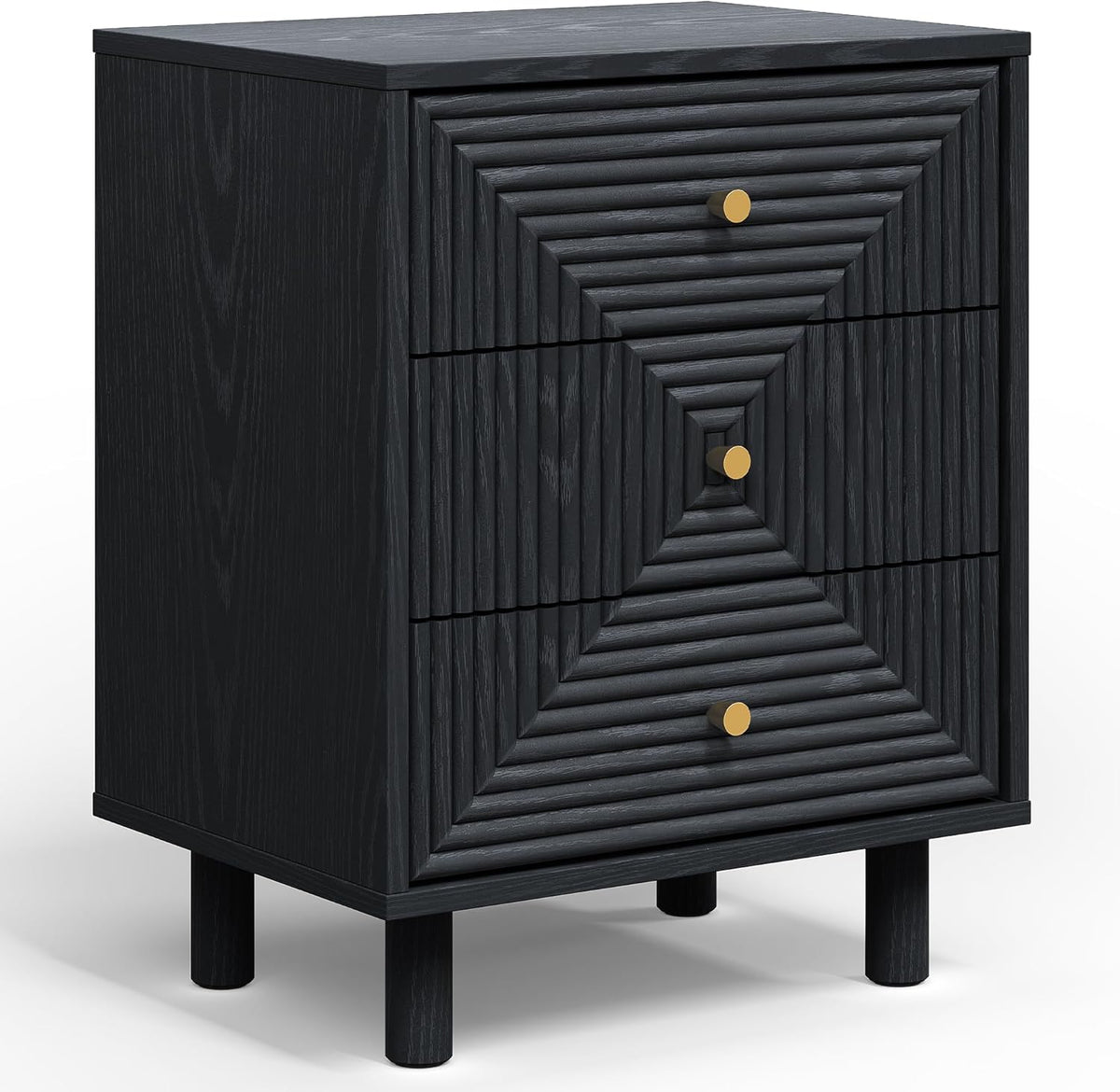 RoyalCraft 3 Drawer Nightstand, Small Dresser with Solid Wood Legs, Wooden Storage Night Stand Side Table, Modern Chest of Drawers Organizer for Bedroom, Living Room, Entryway