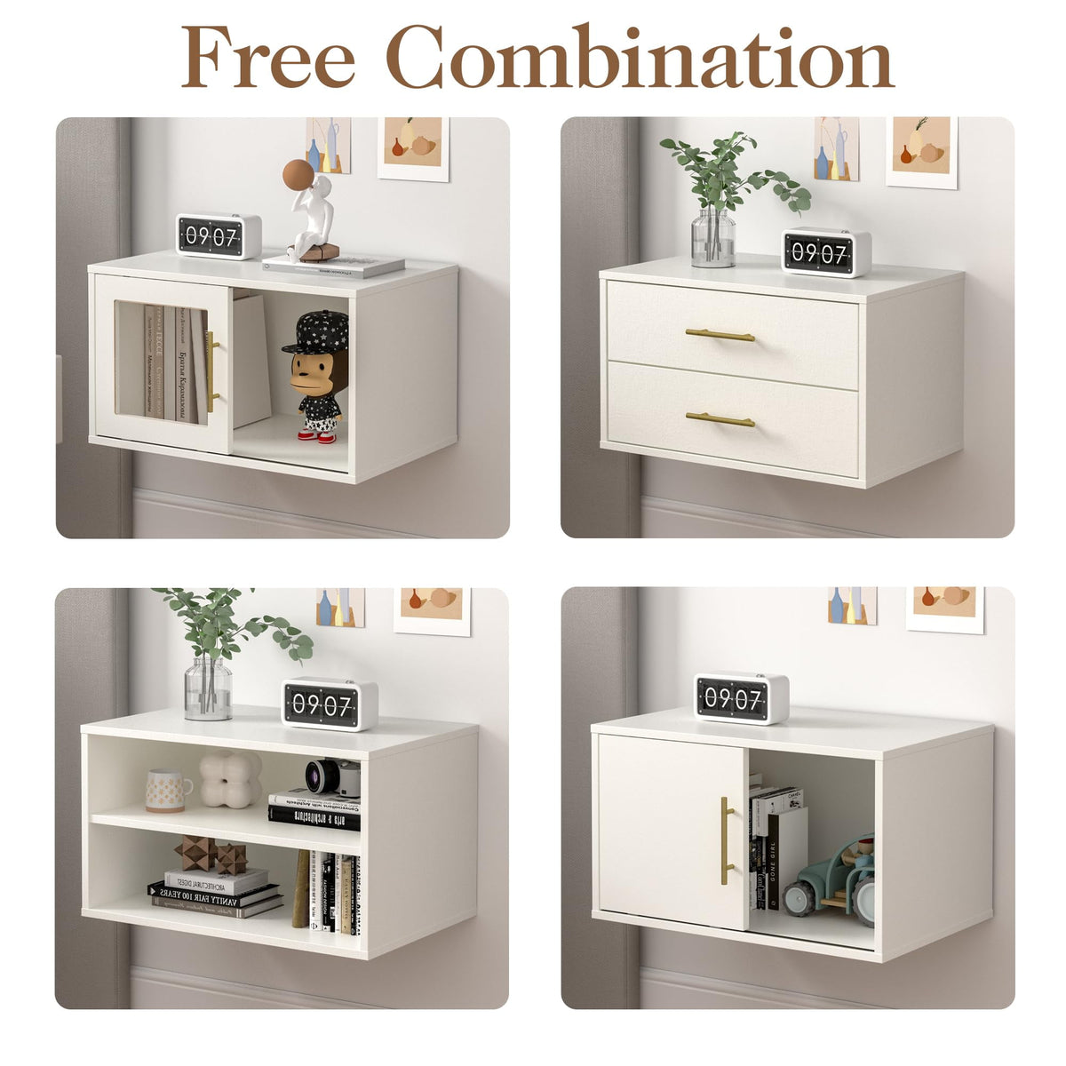 Royalcraft 6 Pieces Cube Storage Organizer, Stackable 24" Small Open Bookcase with Drawers, Adjustable Shelf and Sliding Door, White Wood Cubby Storage Shelves for Small Space, Living Room, Bedroom