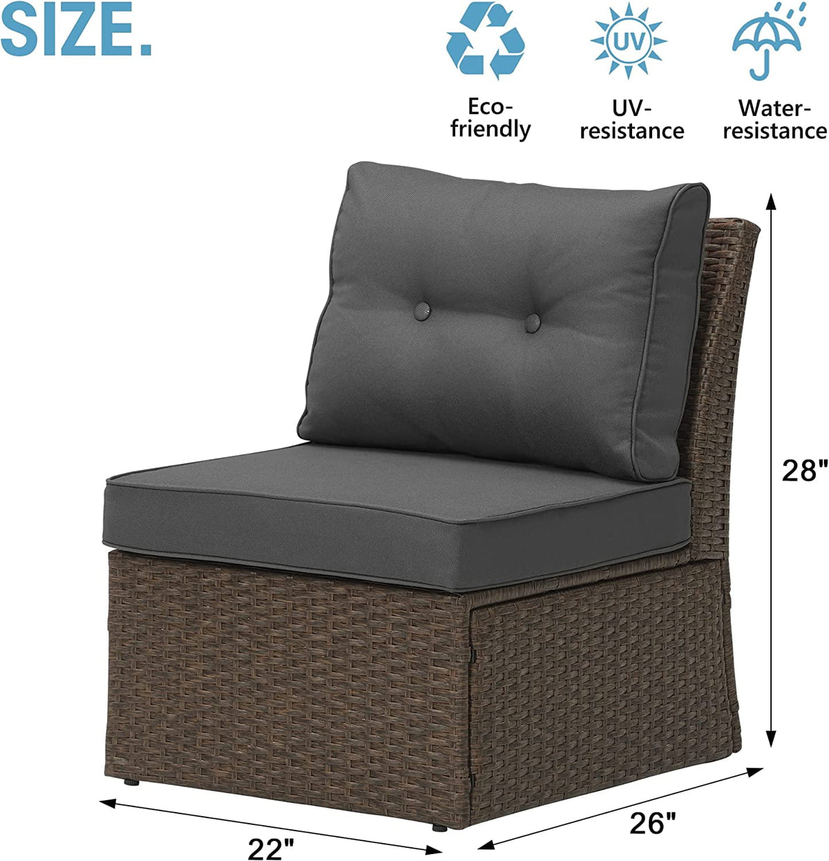 Royalcraft Patio Furniture Set with Cushions, PE Wicker Outdoor Conversation Set Outdoor Sectional Sofa for Garden, Beach, Balcony and Poolside, Aluminum Frame