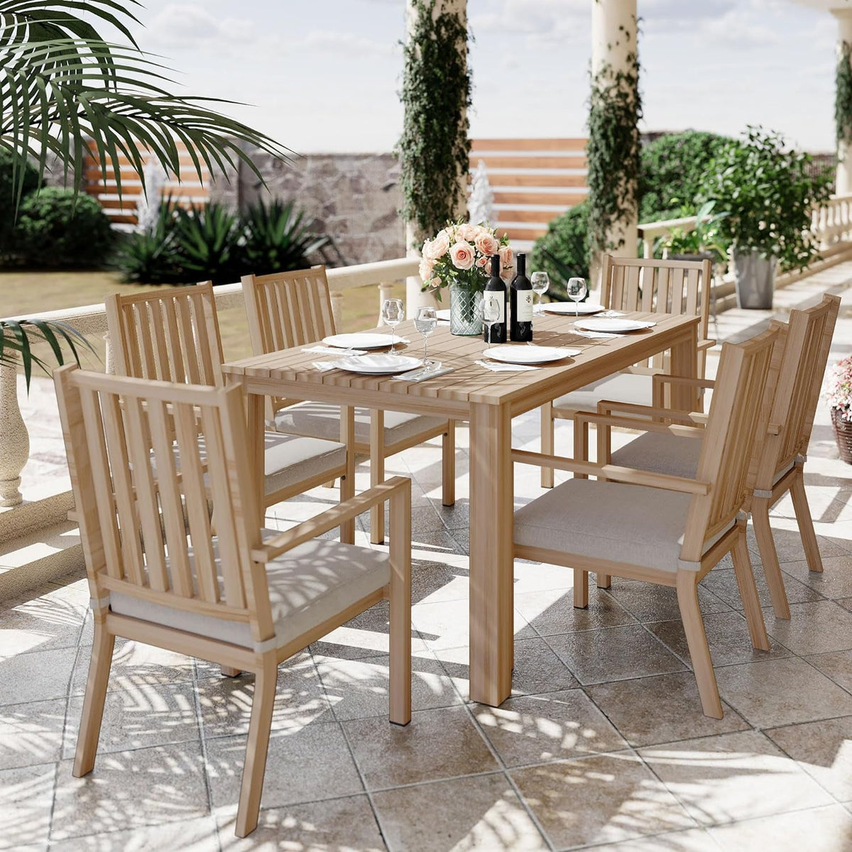RoyalCraft 7 Pieces Patio Dining Sets, Aluminum Outdoor Dining Table with 6 Chairs, Outdoor Patio Dining Furniture Set with Removable Cushion for Lawn, Garden, Backyard, Gray