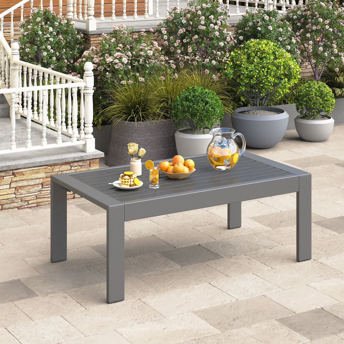 RoyalCraft Outdoor Furniture Patio Coffee Table, Ourdoor Rectangle Coffee Table, All-weather Outdoor Metal Coffee Table for Balcony, Garden, Deck, Backyard, Black
