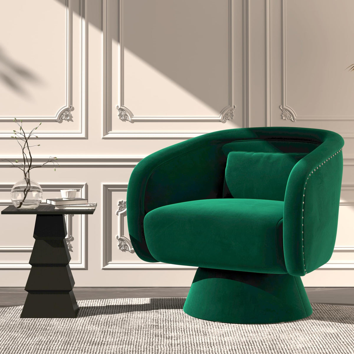 RoyalCraft Swivel Barrel Chair,360 Degree Swivel Accent Chair, Modern Round Chair with Pillow, Comfy Fabric Living Room Chairs for Bedroom, Office