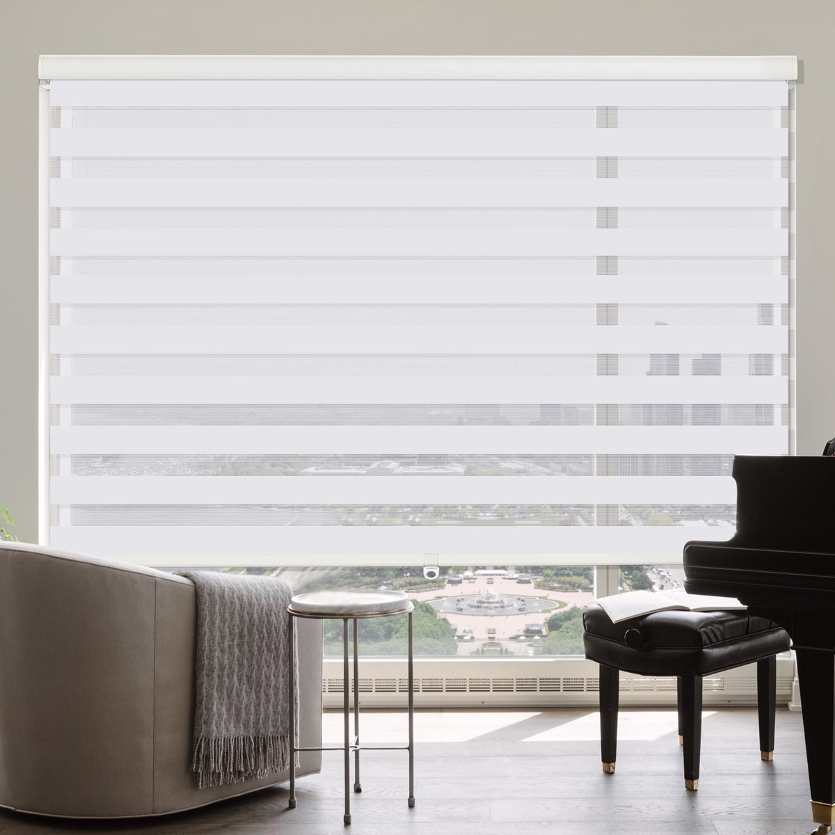 Royalcraft Cordless Zebra Blinds for Windows, Layer Zebra Roller Shades Blinds for Windows, Sheer or Privacy Light Control, Day and Night Window Shades for Living Rome, Office