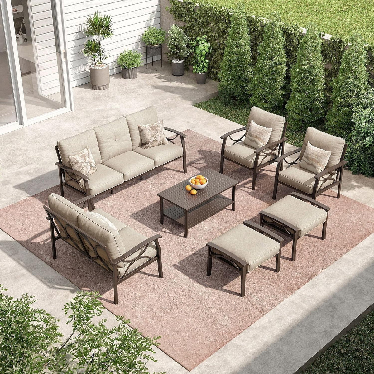 Royalcraft Outdoor Patio Furniture Set, 4 Piece Patio Conversation Set with Coffee Table, Metal Furniture Set for Porch Backyard Garden, Black