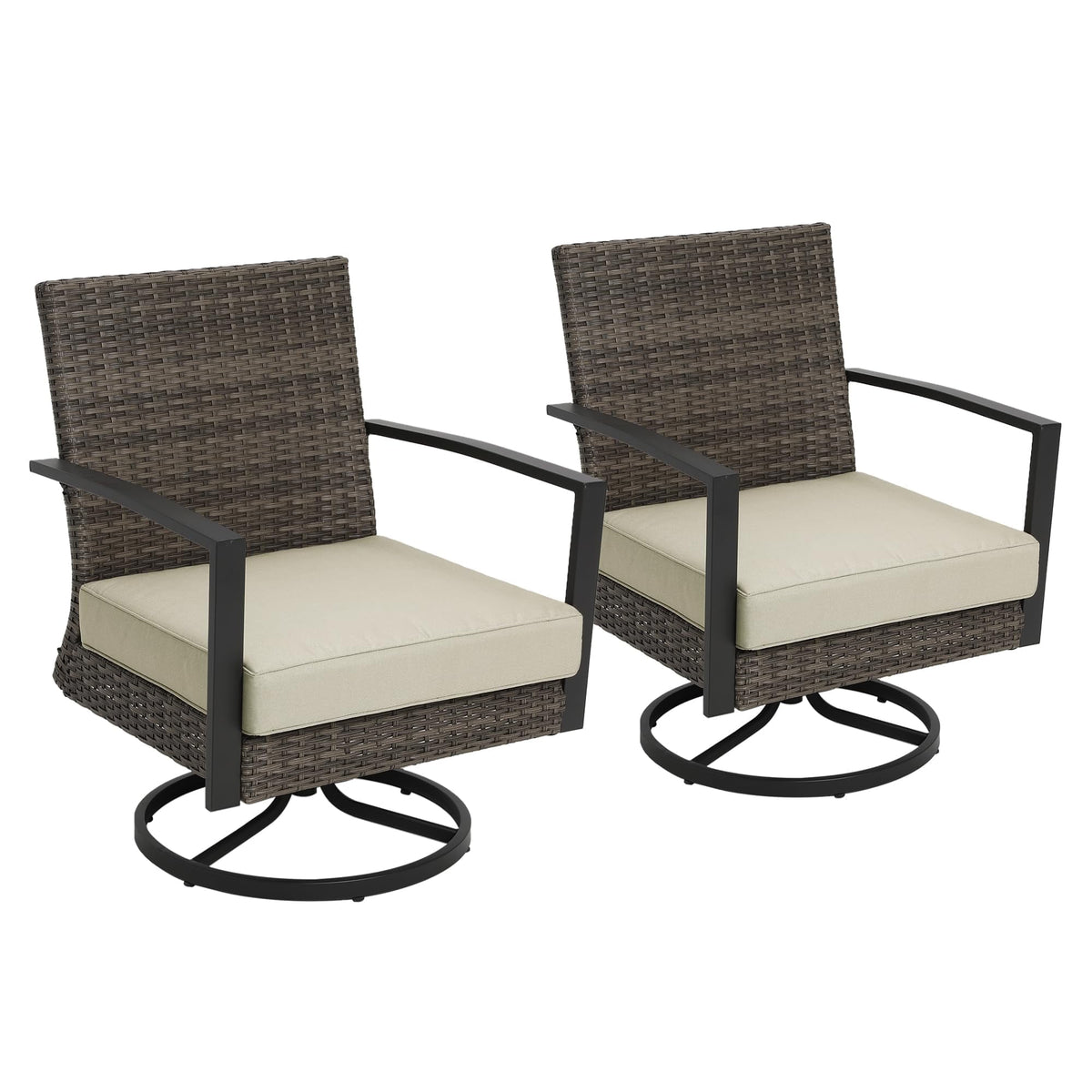 RoyalCraft Royalcraft Patio Swivel Dining Chairs with 360-Degree Rotating, All Weather Rattan Chairs with Water-resistant Cushions & Metal Frame, Modern Outdoor Rocking Chair for Porch, Bistro, Balcony,Grey
