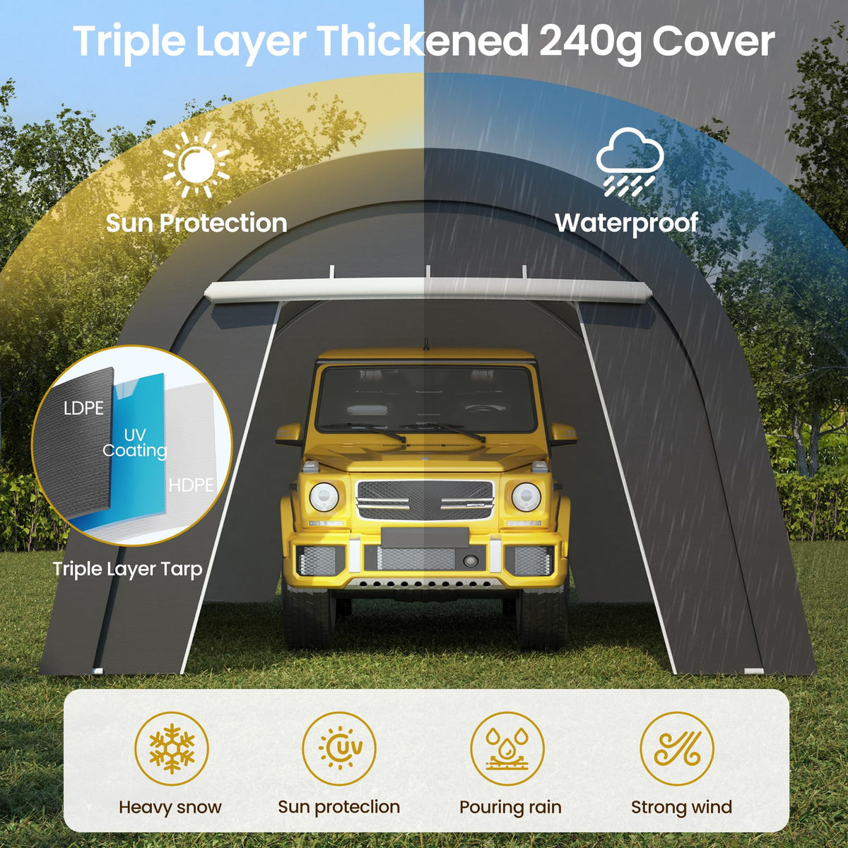 RoyalCraft Domed Carport, Portable Garage with 2 Roll up Doors, Heavy Duty Car Canopy Party Tent, All-Season Storage Shelter Shed Carport for Motorcycle, Boat, Truck, or Garden Tools, 10' x 15'