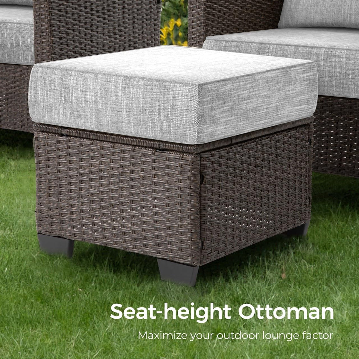 RoyalCraft Outdoor Patio Furniture Set, 4 Piece Outdoor Rattan Sofa Set, All Weather Wicker Conversation Set with Fire Pit Table for Porch Backyard Garden, Khaki