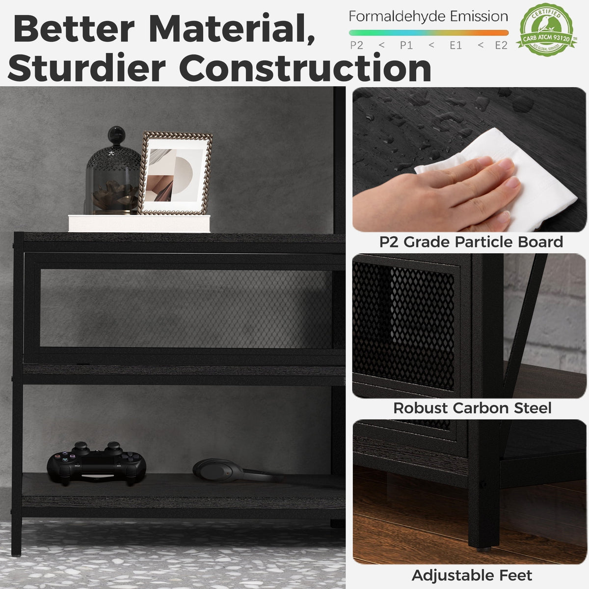 Royalcraft TV Stand with Mount and Power Outlet, 51" Swivel TV Stand Mount for 32/45/55/60/65/70 Inch TVs, LED Entertainment Center with Storage Shelves for Living Room, Bedroom, Office, Black tv stand