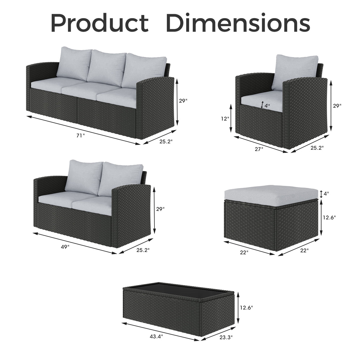Royalcraft 8 Pieces Patio Furniture Set, All Weather PE Wicker Rattan Outdoor Sectional Sofa with Loveseat and Cushion, Outdoor Furniture for Lawn Backyard Poolside Porch