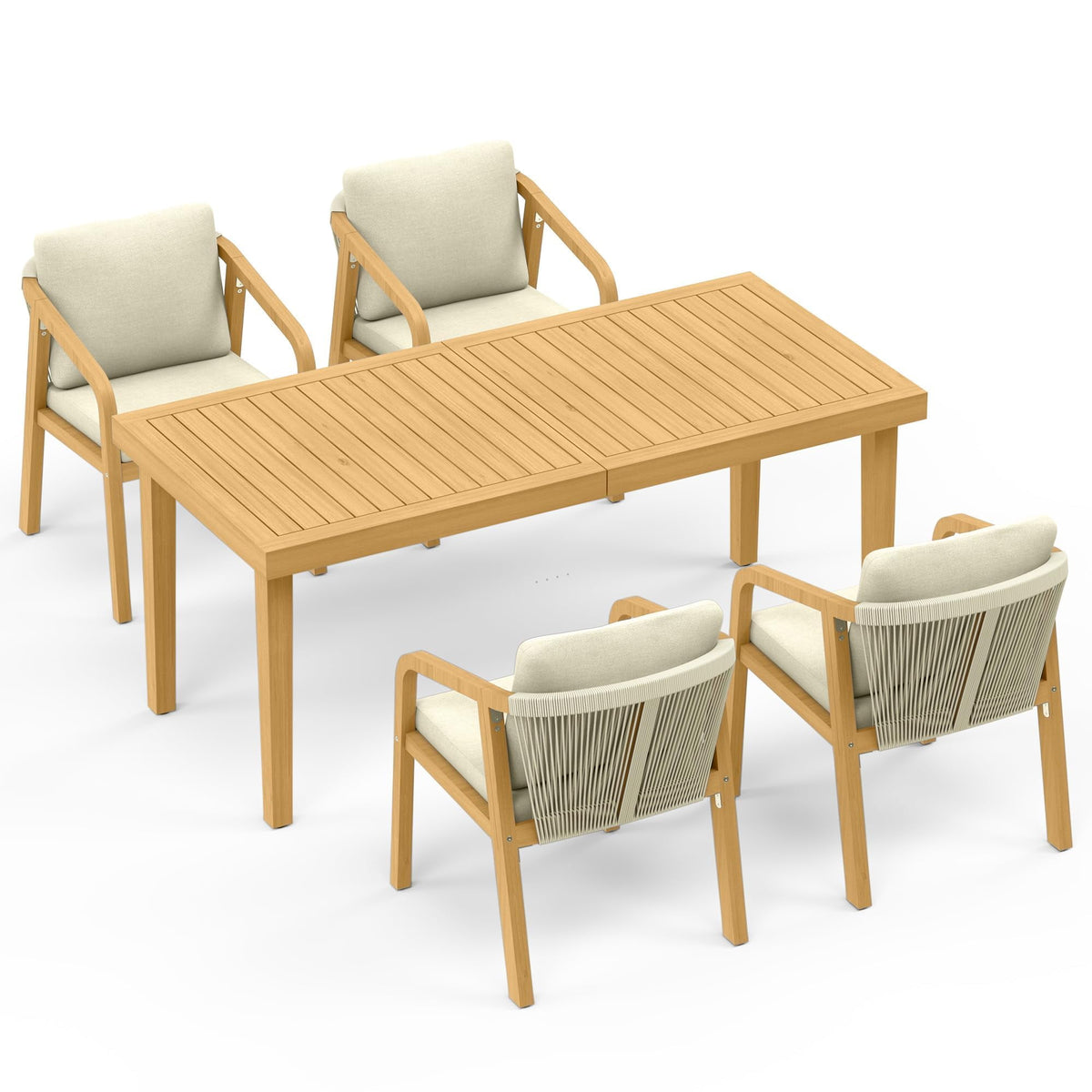RoyalCraft Acacia Patio Dining Set 5 Pieces, Patio Dining Table and Chairs Set, Modern Outdoor Dining Furniture Set for Lawn Backyard Garden Deck, Beige