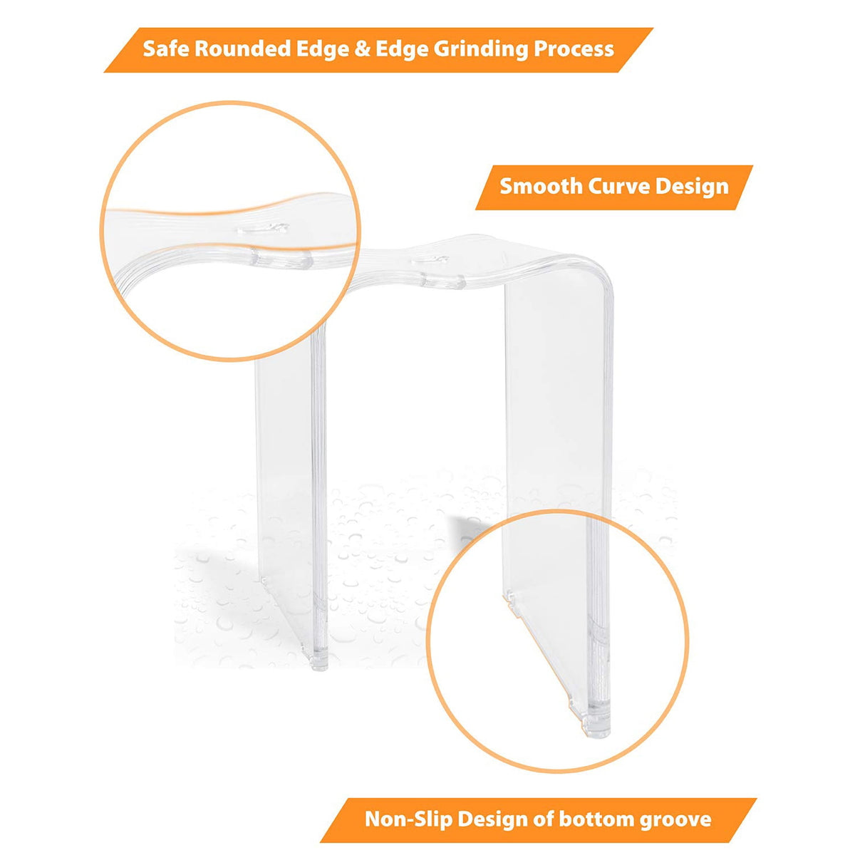 Superjoe Acrylic Shower Bench Seat Bathroom Shower Stool, Rounded Edge and Sleek Designed, 3/4" Thick, Weight Capacity 300 lbs, Clear