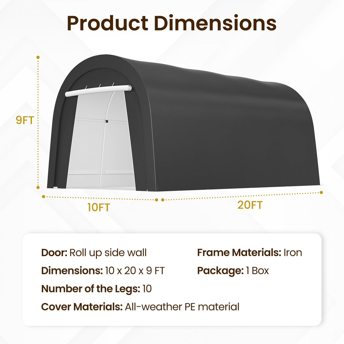 RoyalCraft Domed Carport, Portable Garage with 2 Roll up Doors, Heavy Duty Car Canopy Party Tent, All-Season Storage Shelter Shed Carport for Motorcycle, Boat, Truck, or Garden Tools, 13' x 20'