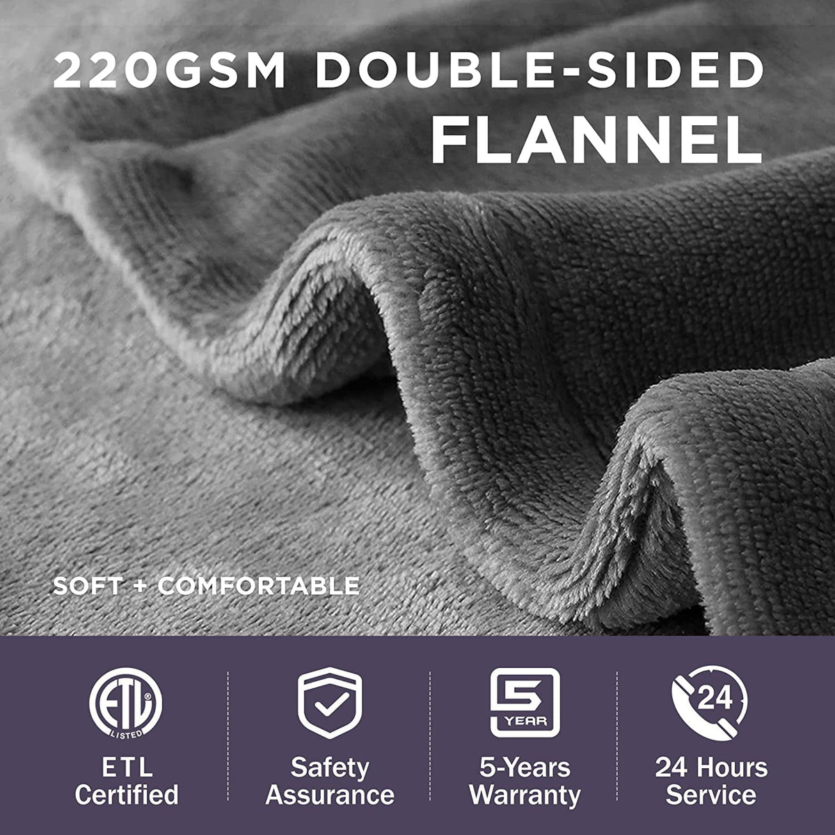 Royalcraft Electric Blanket Queen Size 84"x90" Flannel Heated Throw Blanket, Dual Controls Setting Electric Blanket, 10 Heating Levels, 12H Auto-off, 5 Years Warranty, Machine Washable - Beige