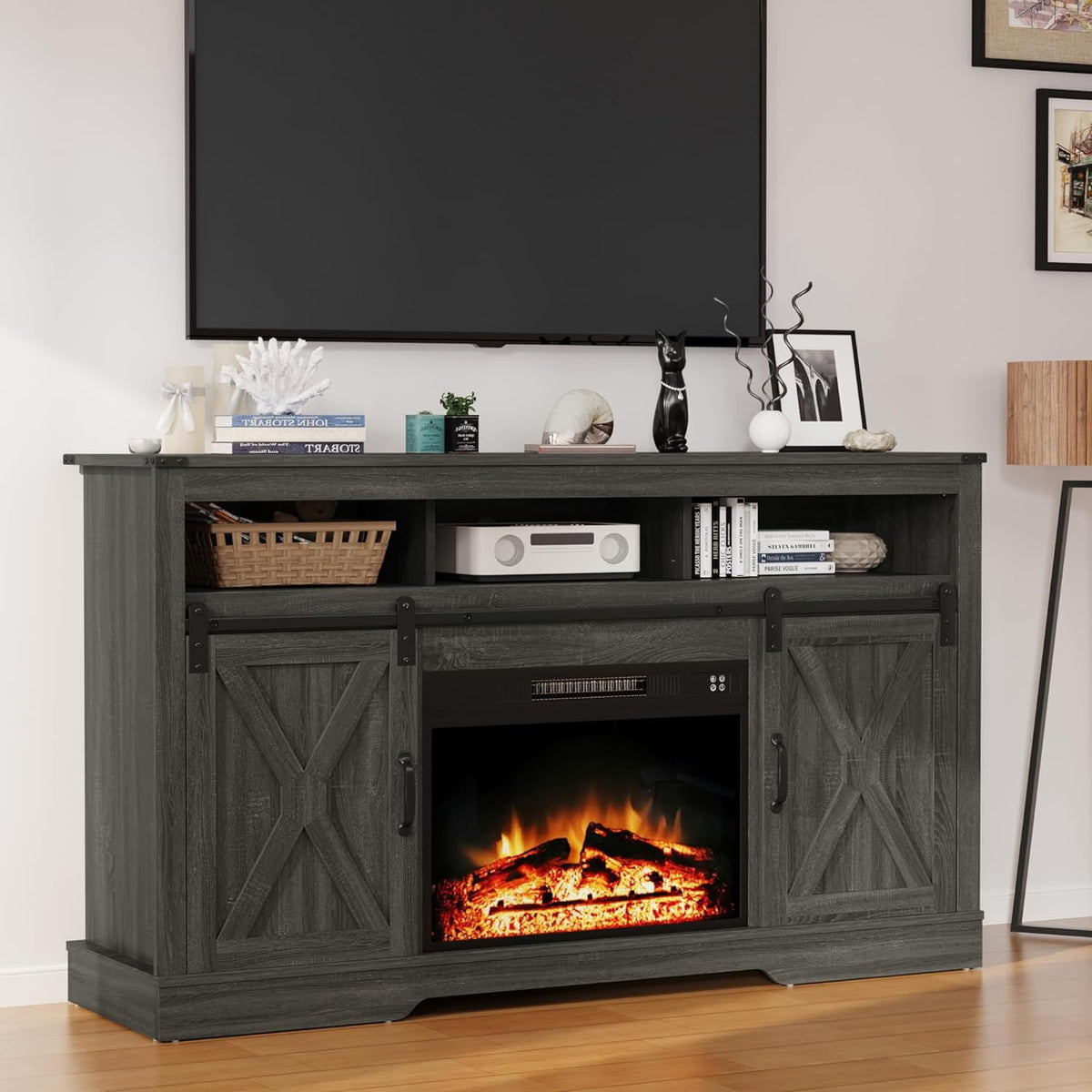 60 inches Electric Fireplace, Recessed and Wall Mounted Fireplace, Adjustable 20 Flame Colors and 5 Speeds, Remote Control & Touch Screen with Timer, Linear Fireplace W/Thermostat, Black