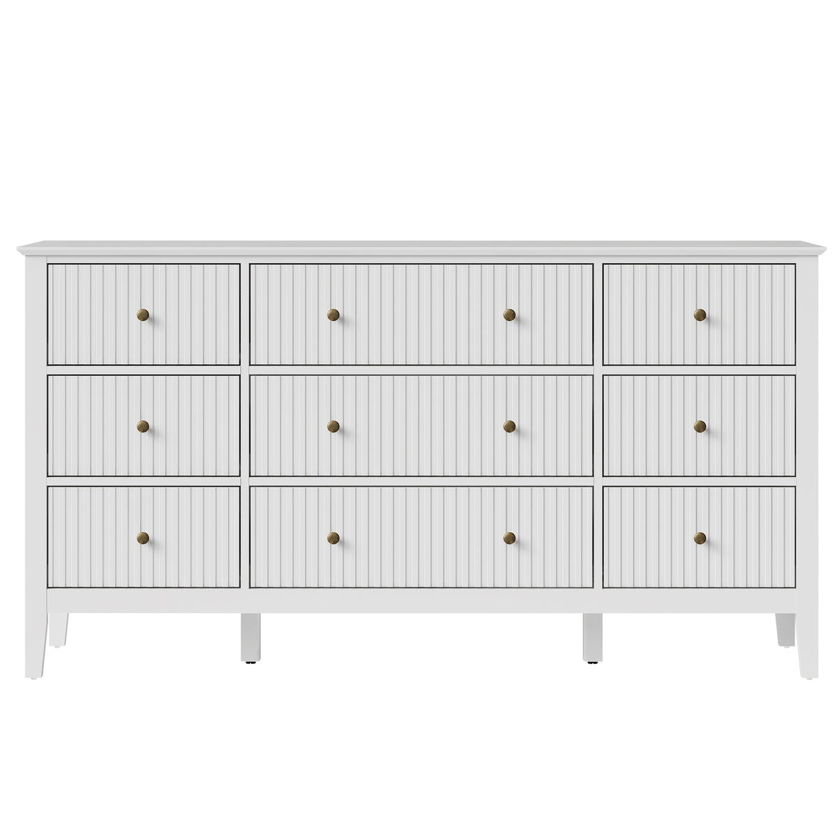 Royalcraft Fluted 9 Drawer Dresser, 59'' Wide Modern Chest of Drawers with Metal Handles, Wooden TV Stand Storage Organizer for Bedroom, Living Room, Entryway, White