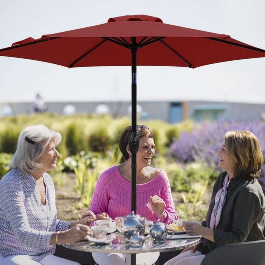 RoyalCraft 7.5 Ft Patio Umbrella Outdoor Market Table Umbrella Luxury Aluminum Pole Umbrella with Push Button Tilt and Crank, 6 Ribs, Polyester Canopy, Dark Red