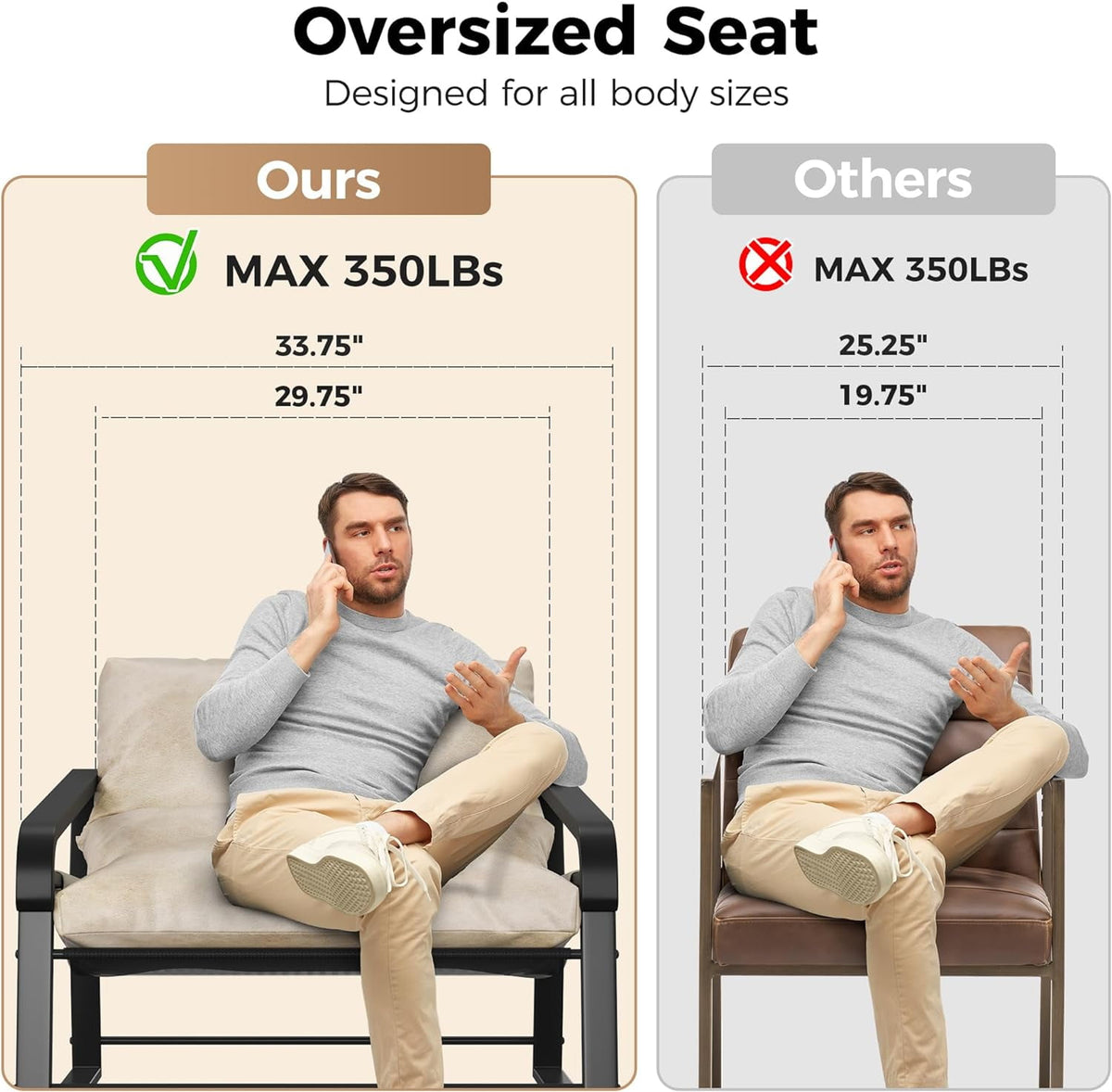 Royalcraft Modern Accent Chair, Comfy Armchair with Cushion and Metal Frame, Lounge Sofa Chair for Living Room, Bedroom, Home Office, Beige
