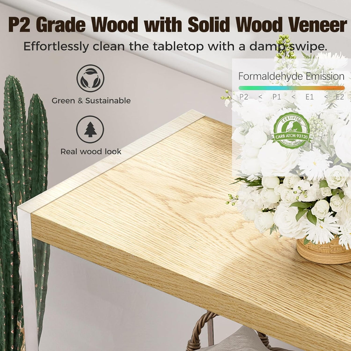 Acrylic Console Table, 47.24" Modern Entryway Table with Storage Shelf, Clear Acrylic Doorway Table, 2-Tier Sofa Table for Living Room, Bedroom, Hallway, and Dining Room (Natural Oak)