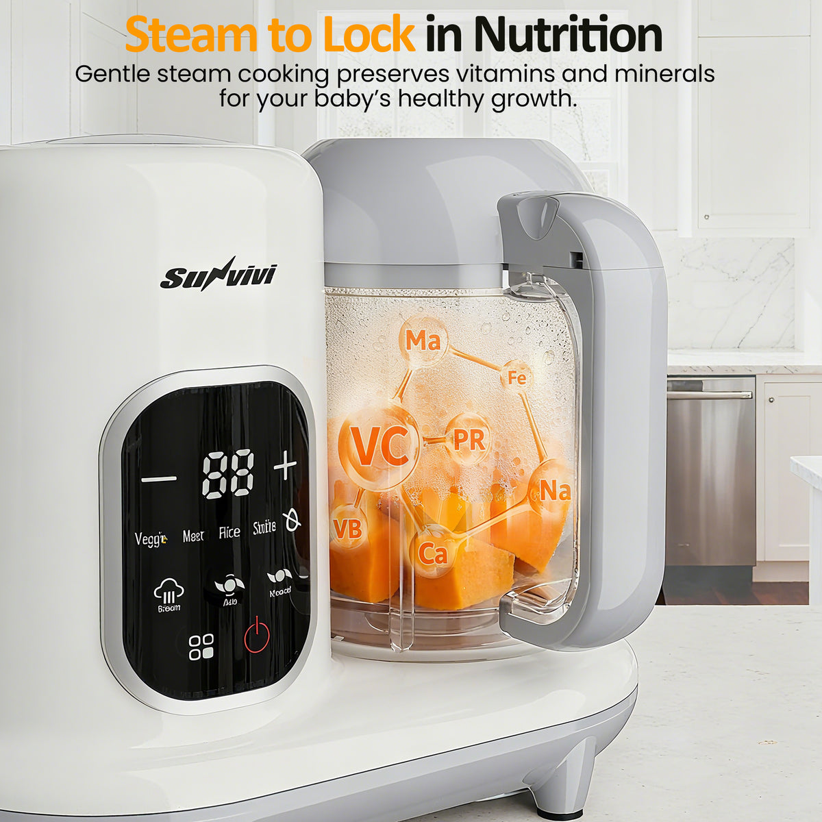 Royalcraft All-in-One Baby Food Maker with Steamer, Blender, Heating & Stirring | LCD Display, Self-Clean Baby Food Processor