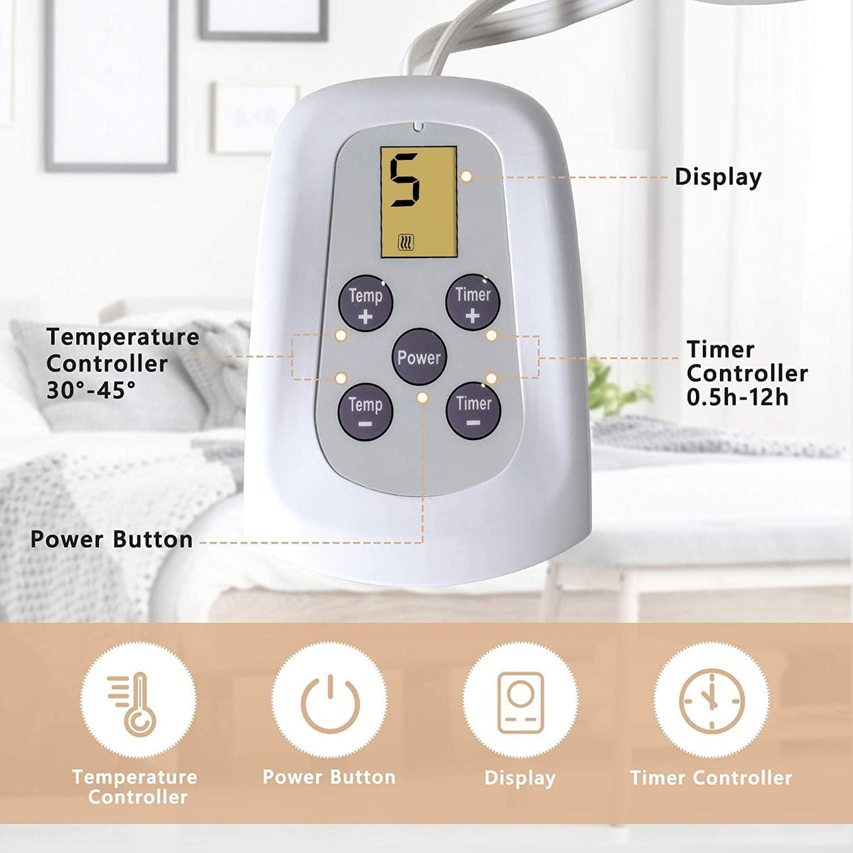 Royalcraft Electric Blanket King Size with Dual Control, 10 Heating Levels& 12 hours Auto-off, Overheat Protection, Grey