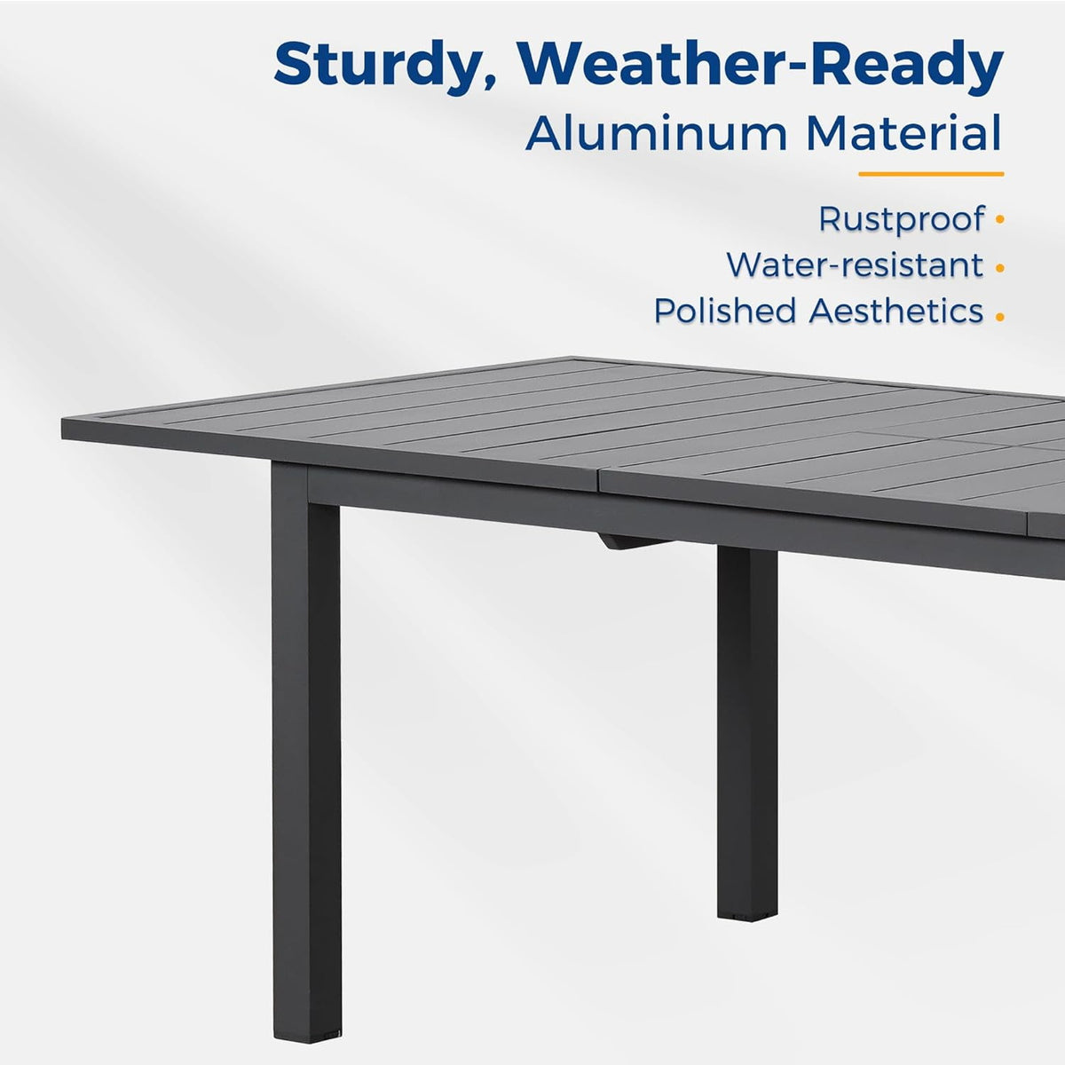 Superjoe Outdoor Patio Dining Table, Aluminum Modern Outside Metal Expandable Patio Table Furniture for Lawn, Balcony, Grey