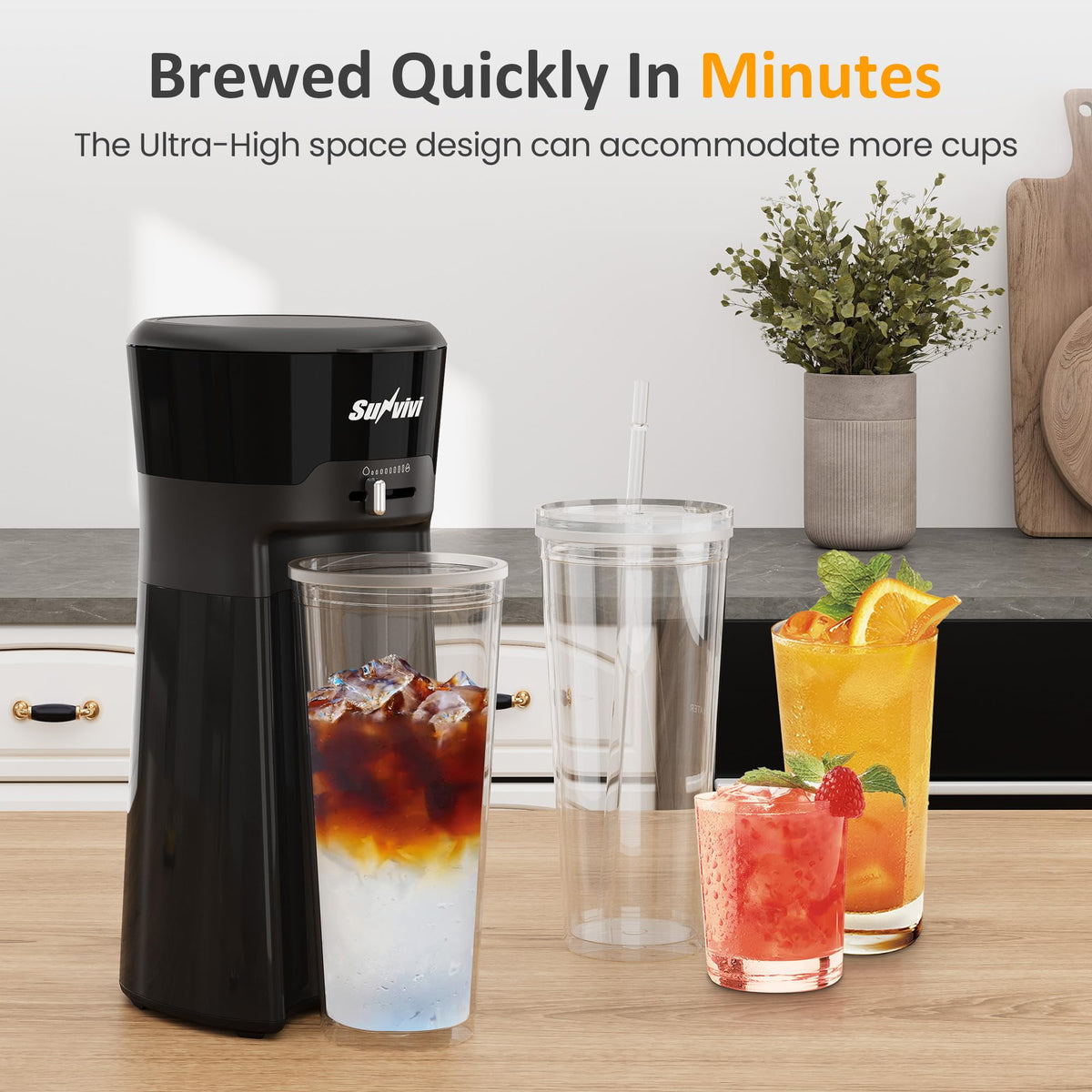 Royalcraft 20 Oz Iced Coffee Maker for Ground Coffee, Cold Brew Tea Maker with Reusable Coffee Filter and Insulated Pitcher, Single Serve Machine for Home, Strength Control for Flavor, Black