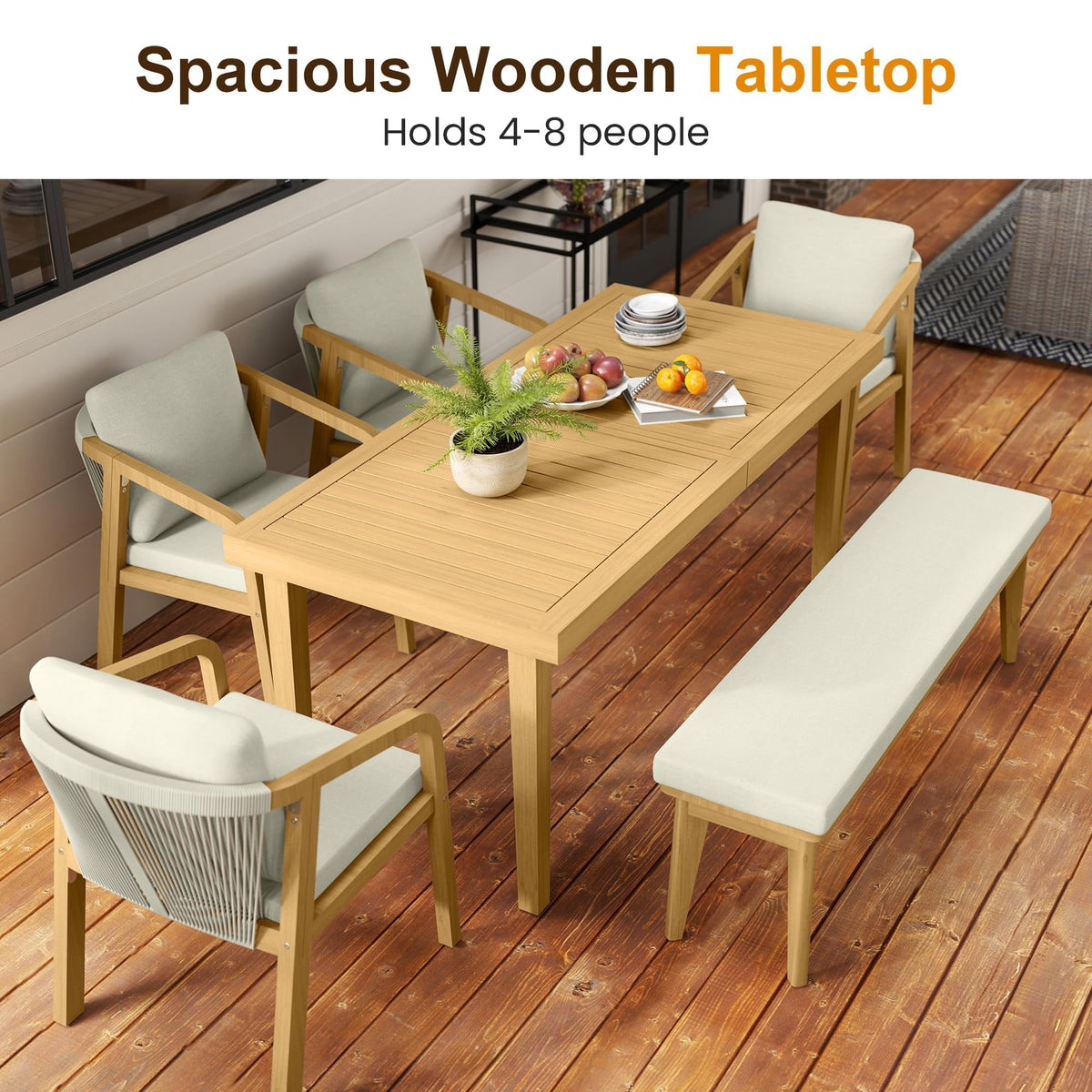 RoyalCraft Acacia Patio Dining Set 7 Pieces, Patio Dining Table and Chairs Set, Modern Outdoor Dining Furniture Set for Lawn Backyard Garden Deck, Beige