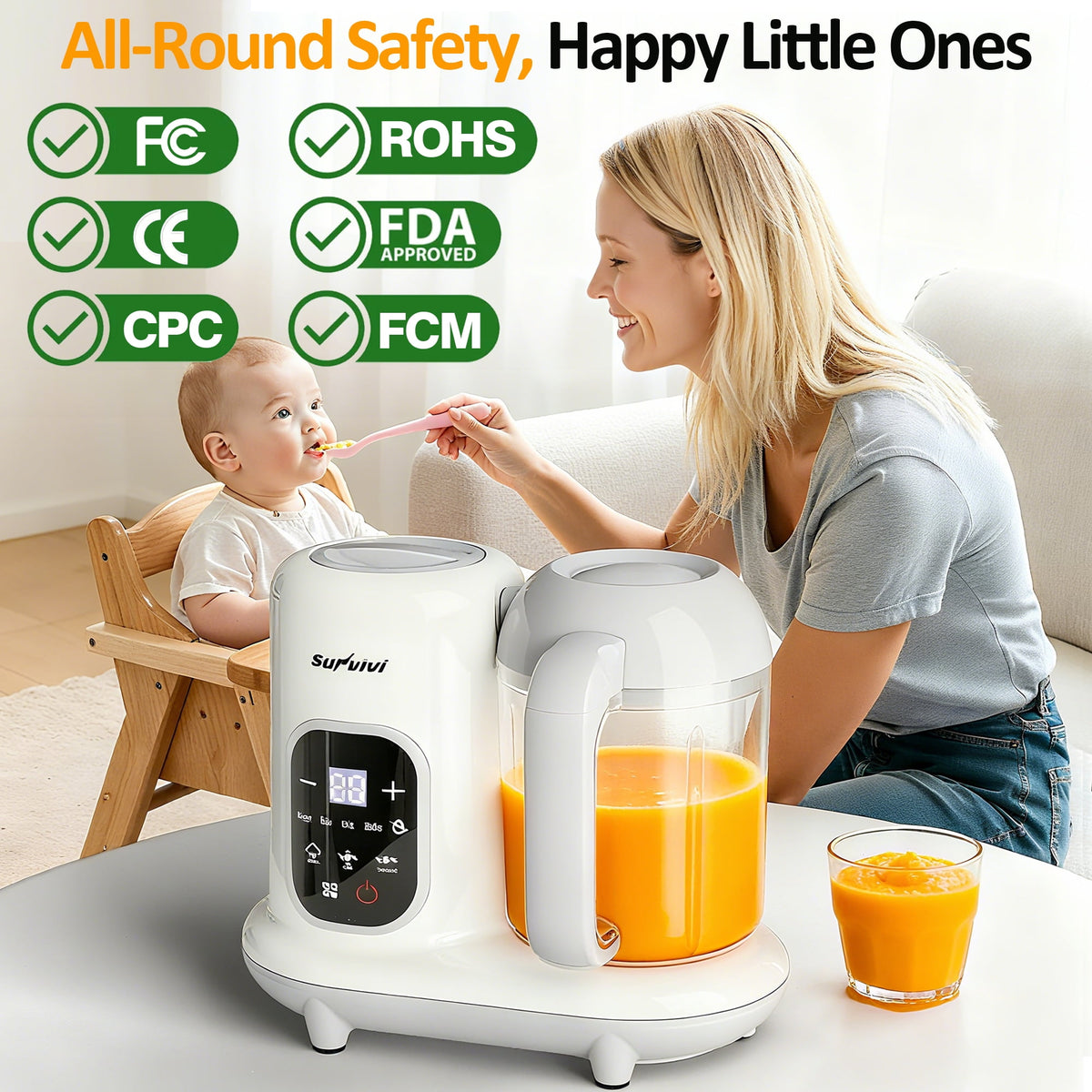 Royalcraft All-in-One Baby Food Maker with Steamer, Blender, Heating & Stirring | LCD Display, Self-Clean Baby Food Processor