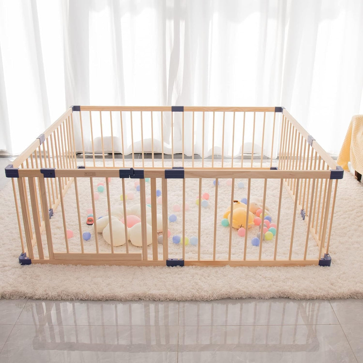 CozyHome Baby Playpen Kids Fence with Safety Gate, Activity Play Center, Safety and Anti-Drop Function, Safety Play Yard Indoor Outdoor Pure Wooden Baby Playpen (71"*63"*24")