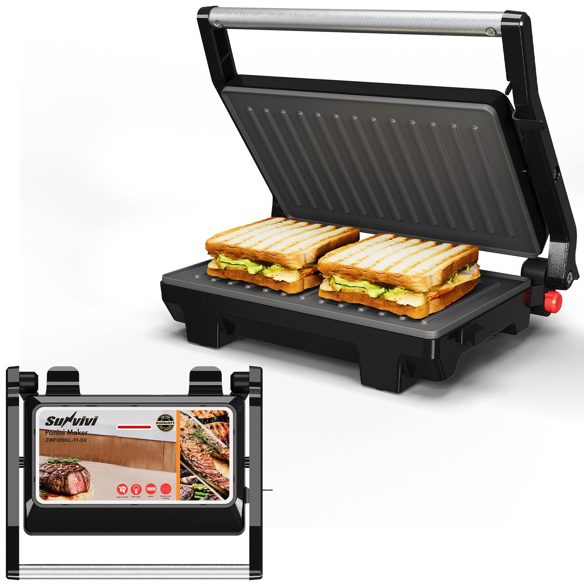 Royalcraft 1000W Portable Panini Press Sandwich Maker