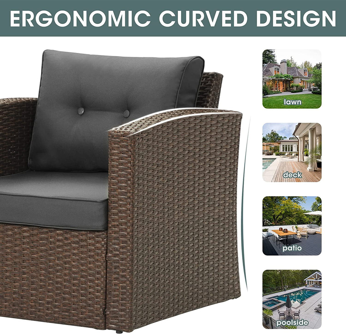Royalcraft Patio Furniture Set with Cushions, PE Wicker Outdoor Conversation Set Outdoor Sectional Sofa for Garden, Beach, Balcony and Poolside, Aluminum Frame