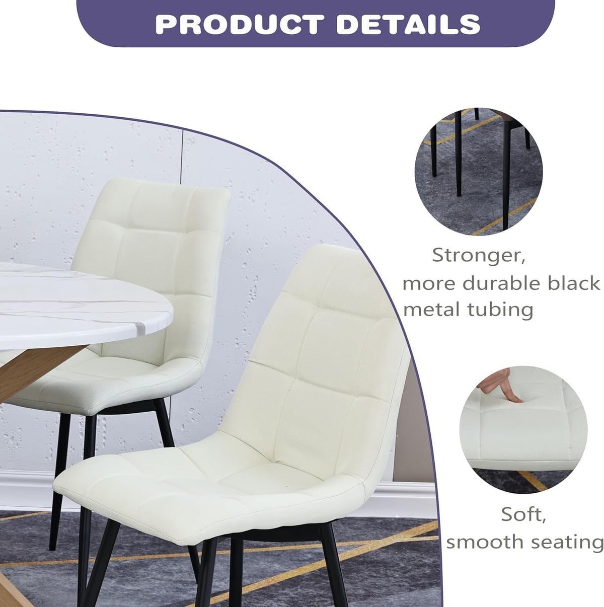 Superjoe Modern Kitchen Chairs Set of 4, Chairs with Cushion Seat and Metal Legs for Living Room, Bedrooms, Kitchen，White kitchen chairs