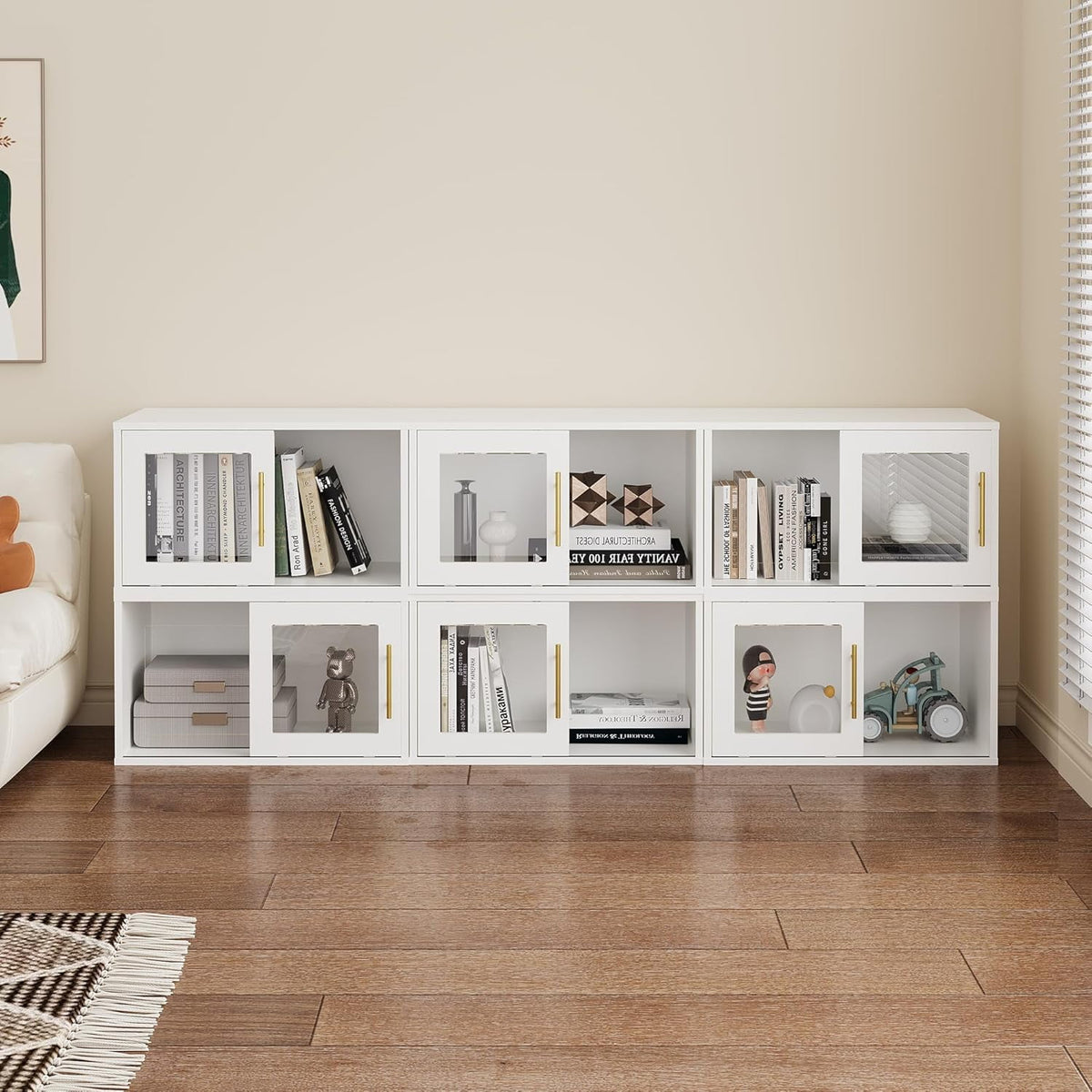 Superjoe Cube Storage Organizer with Acrylic Door, White Stackable Bookshelf, Modular Cubby Storage System, Cubby Organizer Wooden Display Shelf for Closet, Living Room, Bedroom, Apartment, Dorm